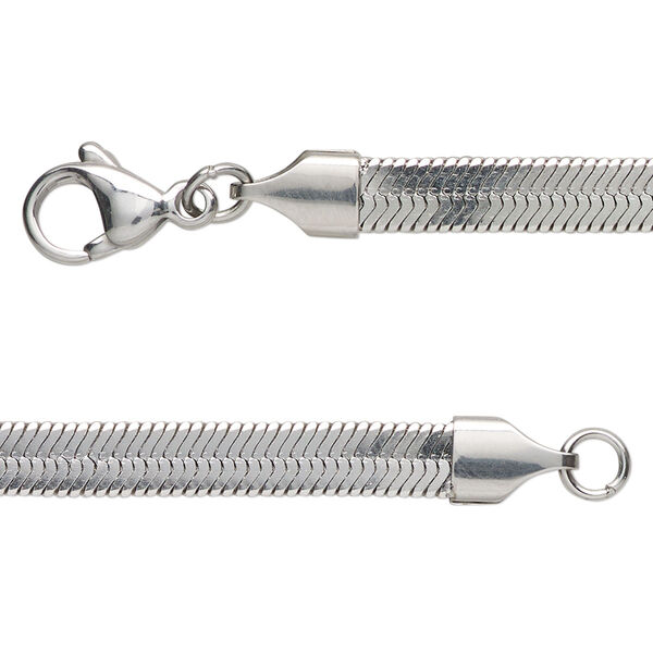 Chain, stainless steel, 5mm herringbone, 16 inches with lobster claw clasp. Sold individually. image number 0