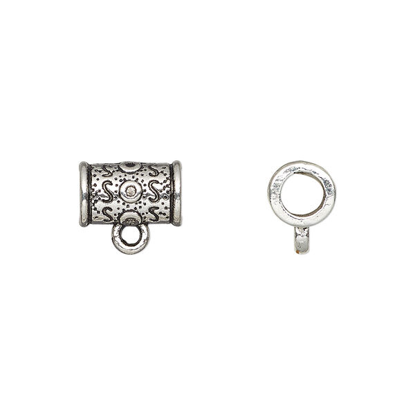 Bead, antique silver-plated "pewter" (zinc-based alloy), 11x7mm tube with loop. Sold per pkg of 20. image number 0