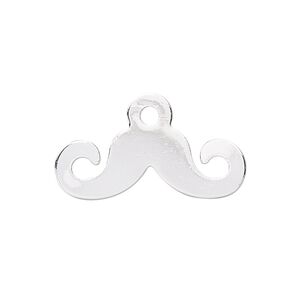 Charm, silver-finished steel, 28x11mm mustache. Sold per pkg of 10.