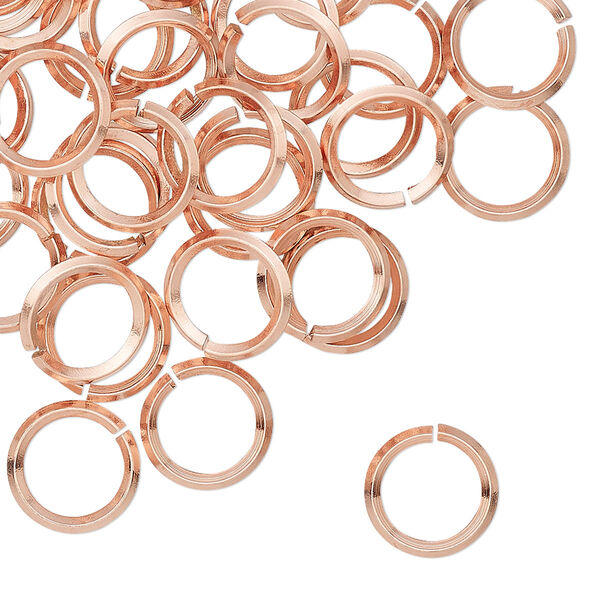 Jump ring, copper, 10mm hand-cut round diamond wire, 7.3mm inside diameter, 16 gauge. Sold per pkg of 50. image number 0