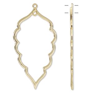 Focal, gold-plated "pewter" (zinc-based alloy), 56x30mm open leaf with loop. Sold per pkg of 2.