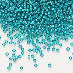 Seed bead, Miyuki, glass, pkg/25g, #11 rocaille, translucent white-lined luster teal, (RR-3765).
