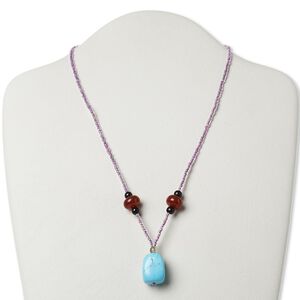 Multi-gemstone / glass / "pewter" (zinc-based alloy) 1pkg1, AB silver-finished / antique gold-finished tumbled nugget necklace 17 inch / lobster claw clasp / large