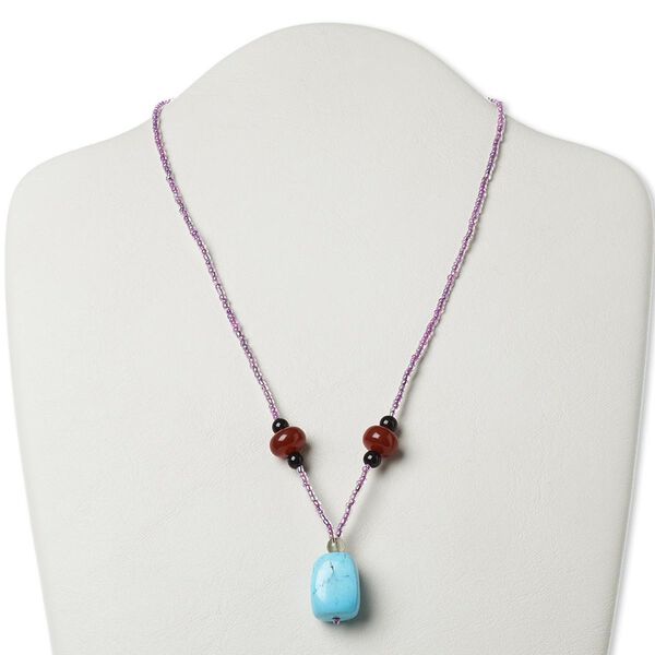 Multi-gemstone / glass / "pewter" (zinc-based alloy) 1pkg1, AB silver-finished / antique gold-finished tumbled nugget necklace 17 inch / lobster claw clasp / large image number 0