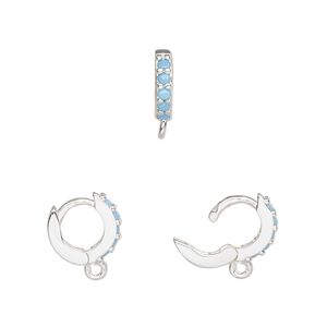 Hoop, silver-finished brass and glass, turquoise blue, 11mm hoop, 18 gauge. Sold per pair.