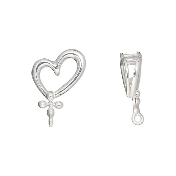 Slide, sterling silver, 17x13.5mm heart with closed loop. Sold individually. image number 0