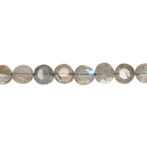 Bead, labradorite (natural), 5-7mm hand-cut faceted flat round, B+ grade, Mohs hardness 6 to 6-1/2. Sold per 14-inch strand. image number 0