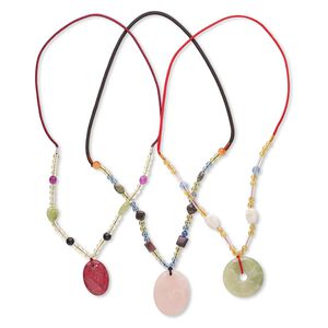 Multi-gemstone / acrylic / glass 1pkg3, mixed shape continuous necklace 20 inch mix 29mm-65x45mm