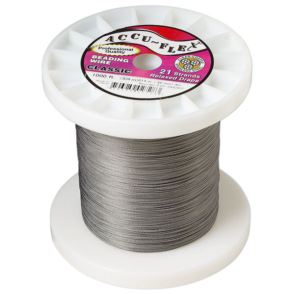Beading wire, Accu-Flex®, nylon and stainless steel, clear, 21 strand, 0.014-inch diameter. Sold per 1,000-foot spool. image number 0