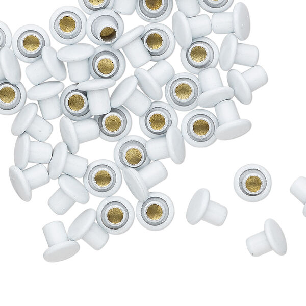 Rivet, acrylic and brass, white, 5.5x5mm with 3mm shank and 2.5mm inside diameter, fits 3.5-5mm hole. Sold per pkg of 50. image number 0