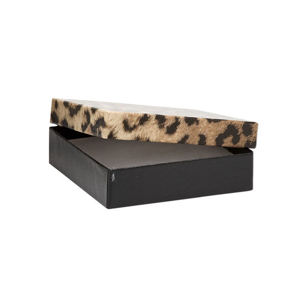 Gift box, leopard print, 3-1/2 x 3-1/2 x 7/8 inch square with "cotton" filling. Sold per pkg of 10. image number 0