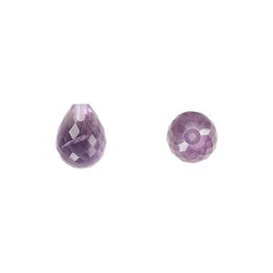 Amethyst 1pkg2, hand-cut half-drilled faceted teardrop bead natural 10x8mm