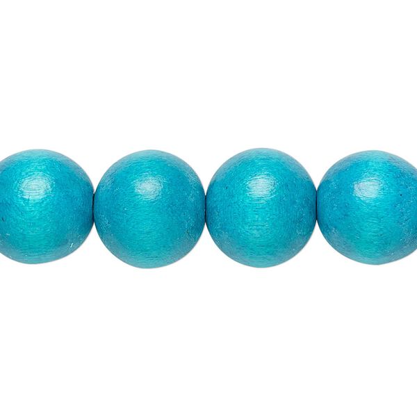 Bead, Taiwanese cheesewood (dyed / waxed), turquoise blue, 11-12mm round. Sold per pkg of (2) 15-1/2" to 16" strands. image number 0