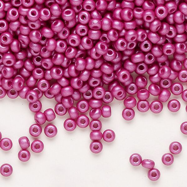 Seed bead, Preciosa Ornela Czech glass, pkg/500g, #8 rocaille, opaque PermaLux dyed purple chalkwhite, (22013). image number 0