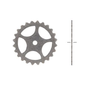 Component, gunmetal-plated brass, 25mm round gear with cutout design. Sold per pkg of 4.