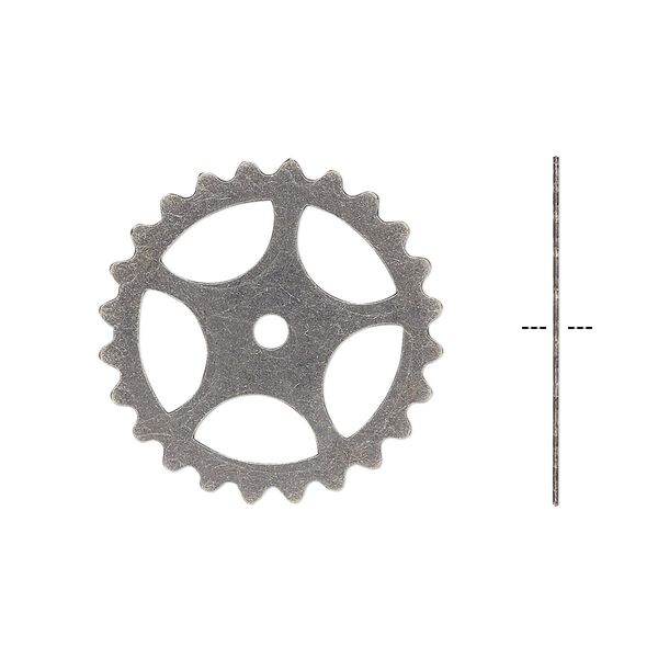 Component, gunmetal-plated brass, 25mm round gear with cutout design. Sold per pkg of 4. image number 0