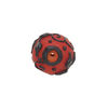 Bead, lampworked glass, opaque matte red and black with leaf and swirl design, 18mm round. Sold individually. image number 1