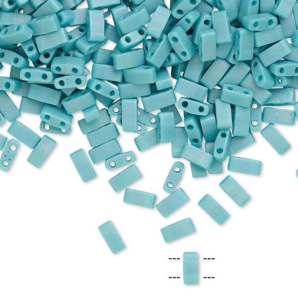 Seed bead, TILA®, glass, pkg/10g, 5x2.3mm half tila rectangle, opaque matte rainbow mint green, (HTL-412FR). image number 0