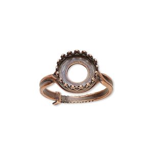 Ring, JBB Findings, antique copper-plated brass, 12mm round with 10mm round bezel setting, adjustable from size 6-8. Sold individually.