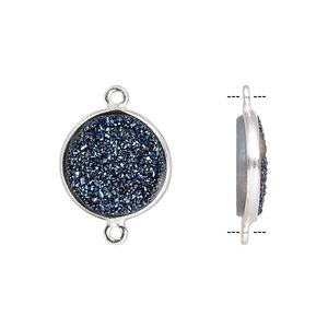 Druzy agate / sterling silver 1pkg1, electrocoated hand-cut flat round link 15mm