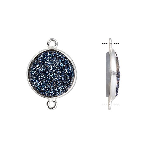 Druzy agate / sterling silver 1pkg1, electrocoated hand-cut flat round link 15mm image number 0