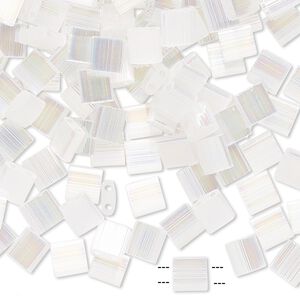 Seed bead, TILA®, glass, pkg/40g, 5mm full tila square, translucent silk luster white pearl, (TL-2549).