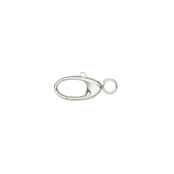 Clasp, lobster claw, sterling silver and steel, 10x5mm oval with swivel. Sold individually. image number 0