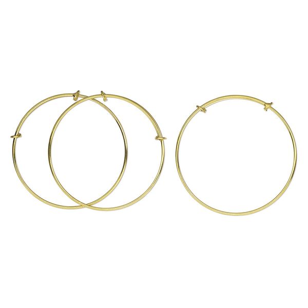Bracelet, bangle, gold-finished brass, 1.8mm wide, adjustable from 7-1/2 to 8-1/2 inches. Sold per pkg of 3. image number 0