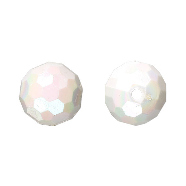 Bead, acrylic, white AB, 20mm faceted round. Sold per 100-gram pkg, approximately 20 beads. image number 0
