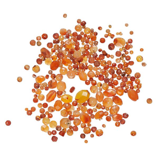 Bead mix, carnelian (dyed / heated), 3x1mm-12x9mm hand-cut top- and center-drilled faceted mixed shapes with 0.4-1.4mm hole, C grade, Mohs hardness 6-1/2 to 7. Sold per 1-ounce pkg, approximately 250-300 beads. image number 0