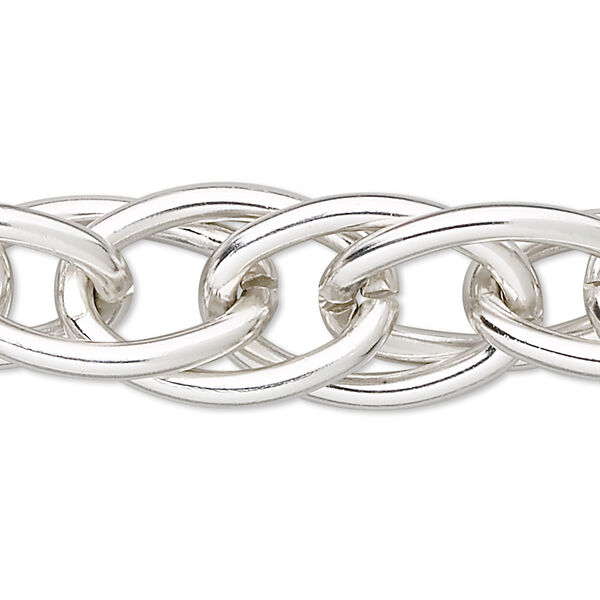 Chain, anodized aluminum, silver, 17mm double cable. Sold per pkg of 25 feet. image number 0