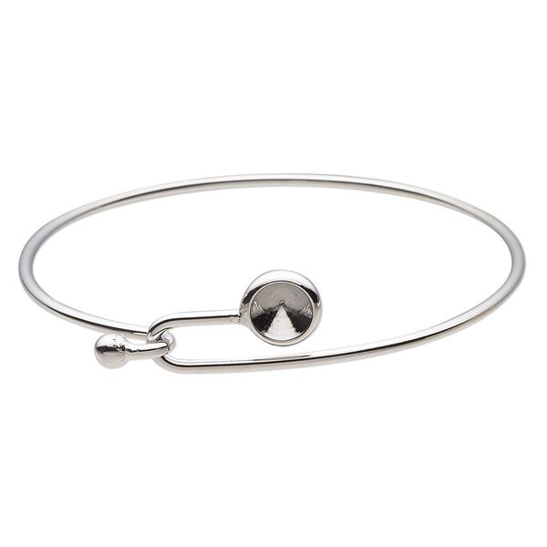 Bracelet, Almost Instant Jewelry®, bangle, imitation rhodium-finished brass, 17mm wide with SS39 rivoli glue-in setting and hook closure, 8 inches. Sold individually. image number 0