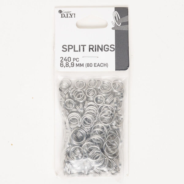 Steel 1pkg240, round split ring assortment silver-finished 6mm / 8mm / 9mm image number 0