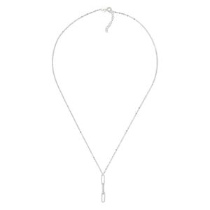 Necklace, sterling silver and cubic zirconia, clear, 32x4mm 3-link drop, 18 inches with 1-inch extender chain and springring clasp. Sold individually.