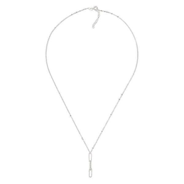 Necklace, sterling silver and cubic zirconia, clear, 32x4mm 3-link drop, 18 inches with 1-inch extender chain and springring clasp. Sold individually. image number 0
