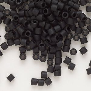 Seed bead, Delica®, glass, pkg/50g, #8 round, opaque matte black (DBL-0310).
