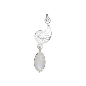 Rainbow moonstone / sterling silver 1pkg1, nautilus drop natural antiqued 26x8mm