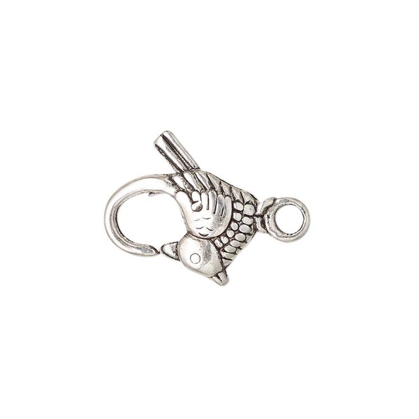 Clasp, lobster claw, antique silver-plated "pewter" (zinc-based alloy), 18x17mm double-sided bird. Sold per pkg of 8. image number 0