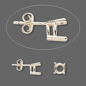 Earstud 1pkg2 Sure-Set™ 14Kt gold, 6.5mm round / pre-notched 4-prong basket-style setting / earnuts, 1 pair