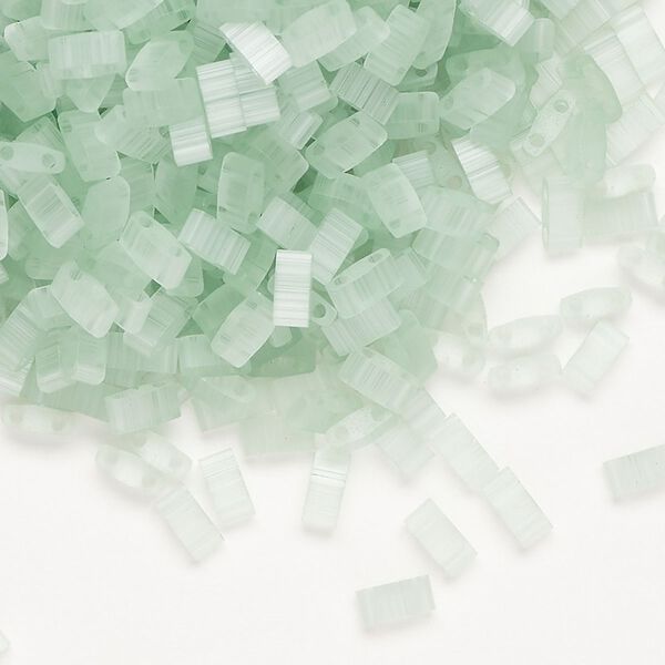 Seed bead, TILA®, glass, pkg/10g, 5x2.3mm half tila rectangle, translucent silk luster mint green (HTL-2559-1). image number 0