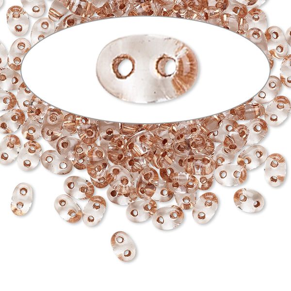 Seed bead, Preciosa Twin™ Czech glass, pkg/50g, 5x2.5mm oval, transparent copper color-lined clear, (68105). image number 0