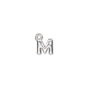 Charm, silver-finished "pewter" (zinc-based alloy), 8x8mm alphabet letter M. Sold per pkg of 2.