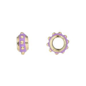 Bead, Dione®, gold-finished "pewter" (zinc-based alloy) and enamel, lavender, 12x6mm beaded rondelle with 5mm hole. Sold individually.