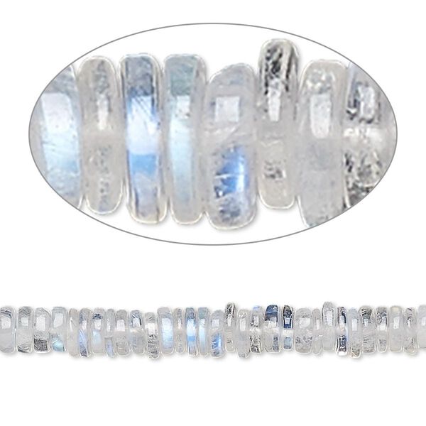 Bead, rainbow moonstone (natural), 4x1mm-6x2mm hand-cut rondelle, C grade, Mohs hardness 6 to 6-1/2. Sold per 8-inch strand, approximately 100-150 beads. image number 0