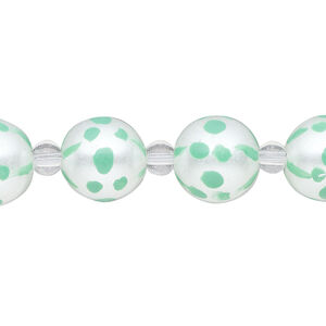 Bead, glass 1pkg8, opaque seafoam green and white, 12mm hand-painted round.
