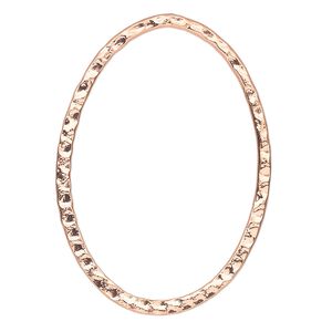 Focal, copper-plated steel, 40x30mm double-sided hammered open oval. Sold per pkg of 6.
