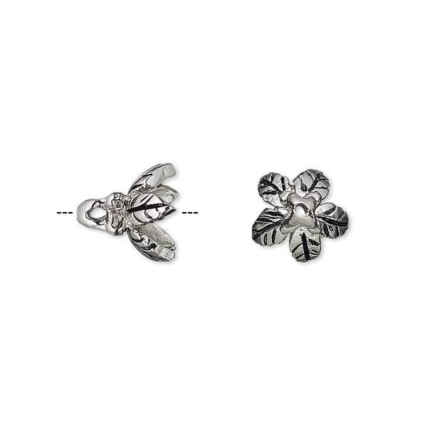 Bead cap, antique silver-plated bronze, 10x10mm leaf, fits 8-10mm bead. Sold individually. image number 0