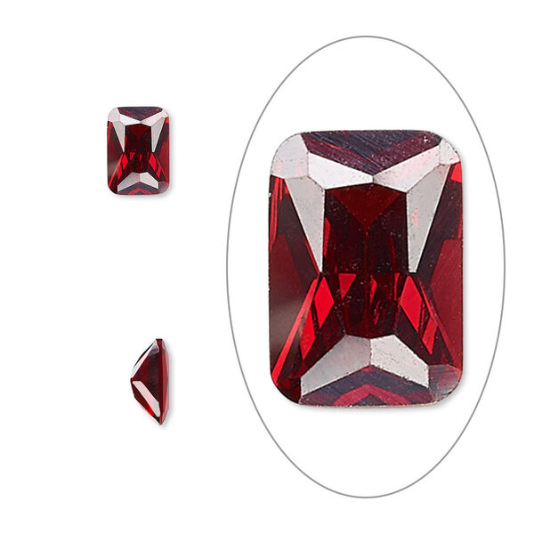 Gem, cubic zirconia, garnet red, 7x5mm faceted emerald-cut, Mohs hardness 8-1/2. Sold per pkg of 2. image number 0