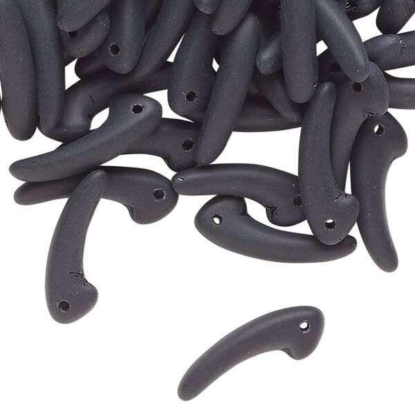 Bead, Czech glass, opaque matte black, 18x6mm talon. Sold per 1-ounce pkg, approximately 70 beads. image number 0