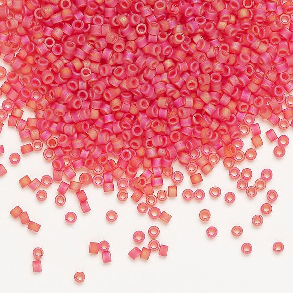 Seed bead, Delica®, glass, pkg/7.5g, #11 round, translucent matte rainbow red orange (DB-0856). image number 0